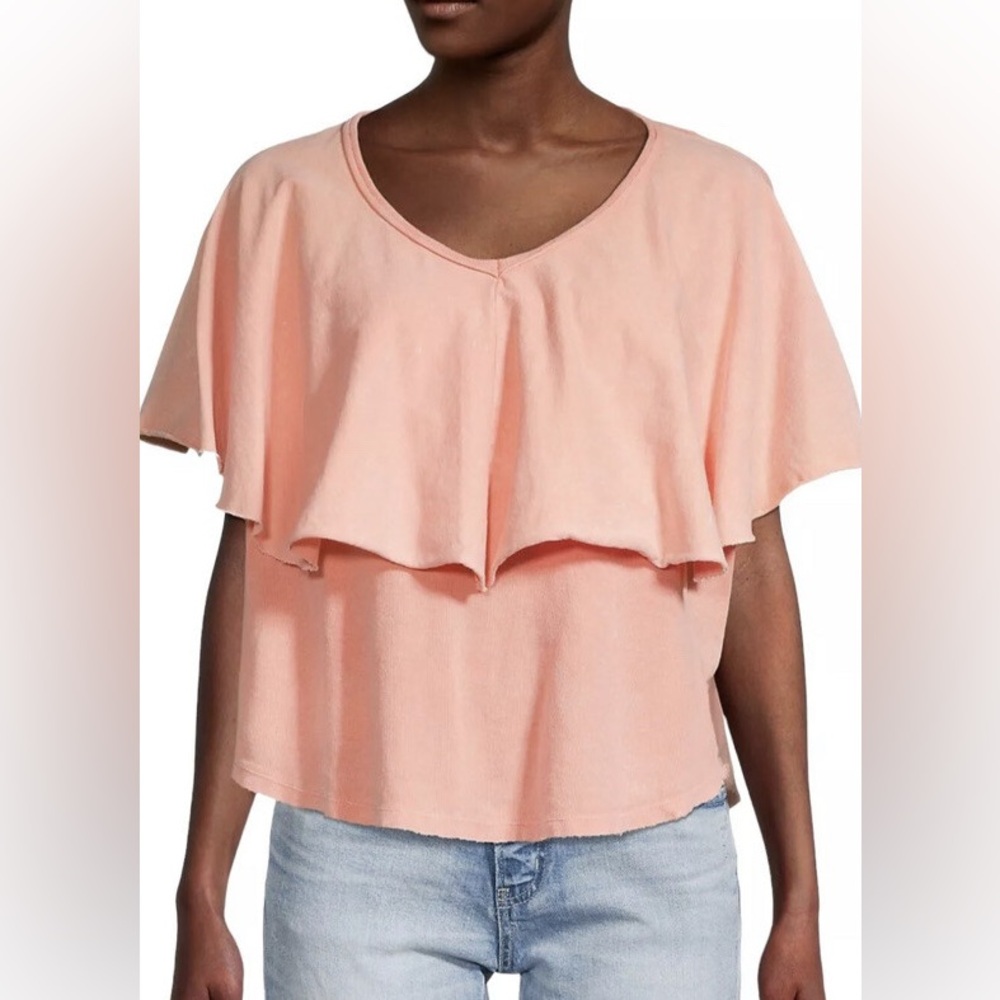 Free People Sunny Peach Girl Talk Top Size S Ruffle Capelet Overlay Boho